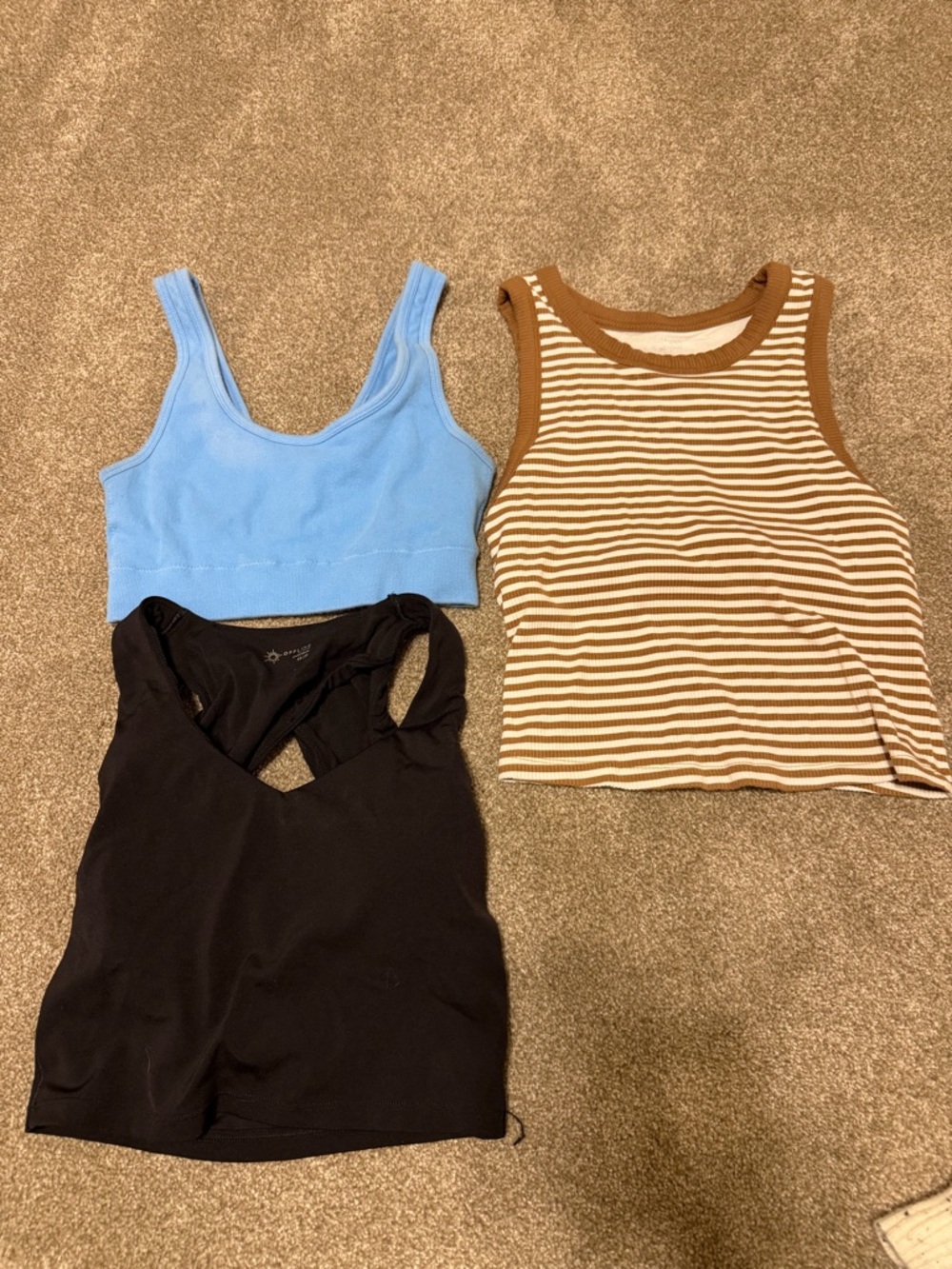 3-Pack Aerie offline Crop Tops and tank - Blue, Black & Brown Striped